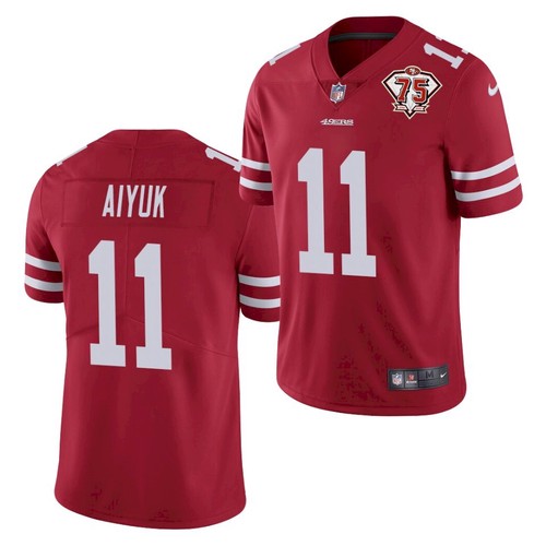 Men's San Francisco 49ers #11 Brandon Aiyuk 2021 Red NFL 75th Anniversary Vapor Untouchable Stitched Jersey